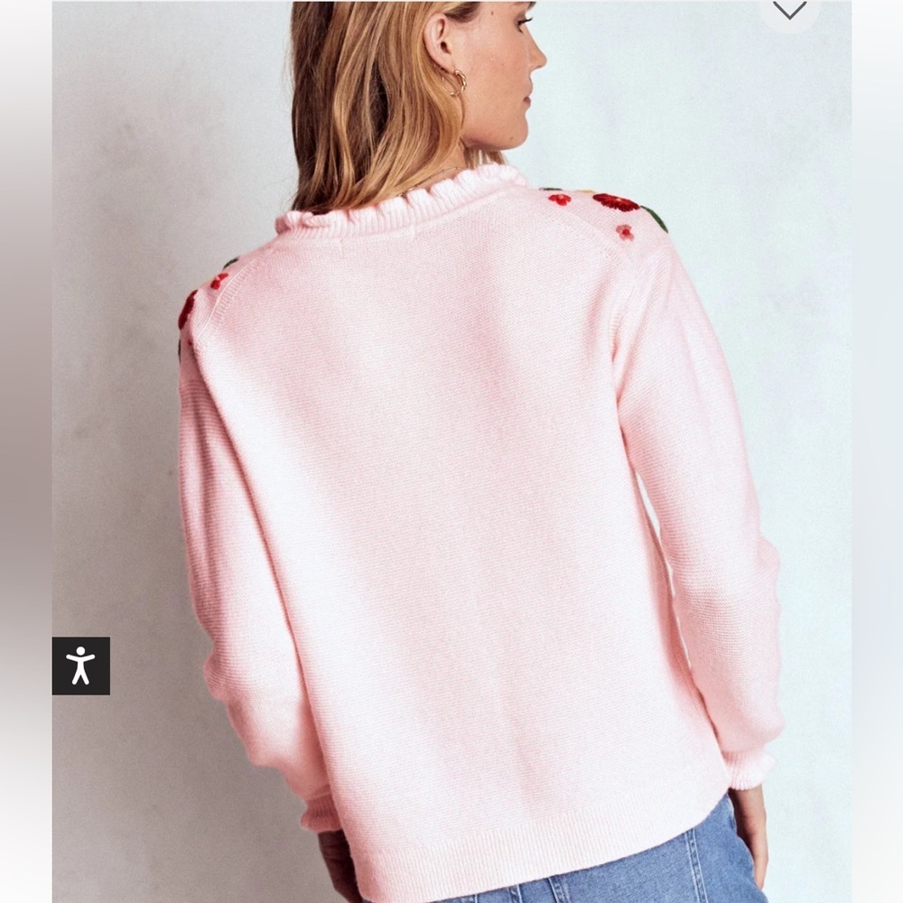 BODEN embroidered frill knit sweater cardigan blooming pink size large - Picture 6 of 16